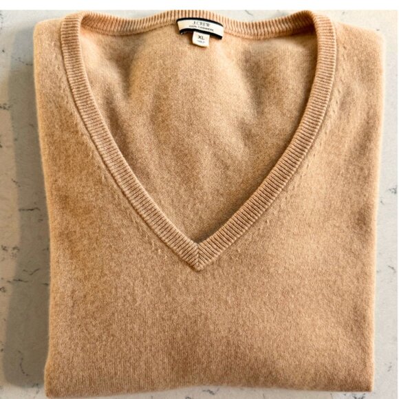 J. Crew Cashmere Relaxed V-Neck Sweater in XL Light Camel - Picture 1 of 4